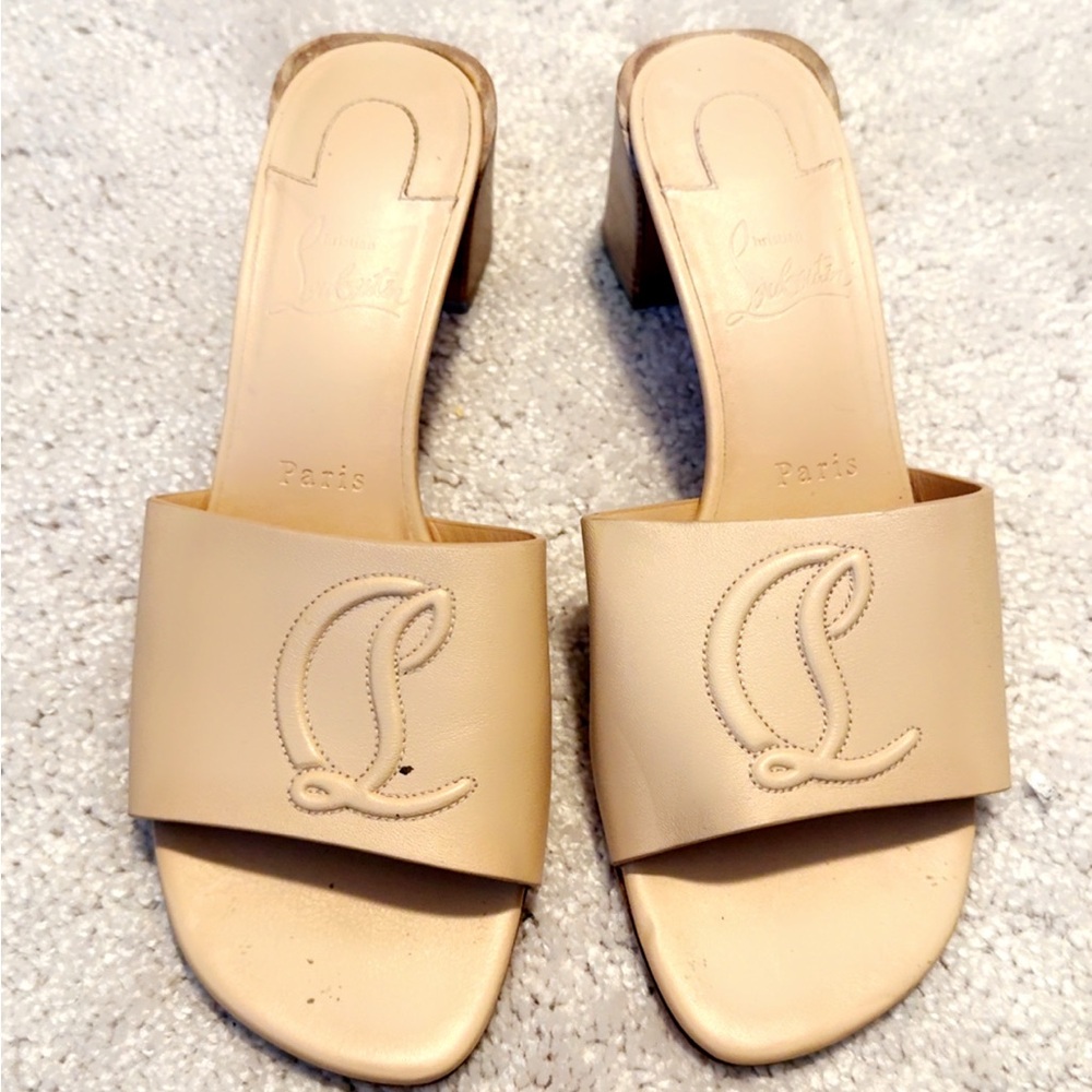 Christian Louboutin Tan Mules with Logo Detail